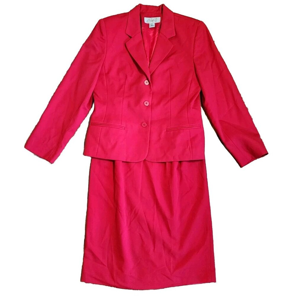 Career Essentials Suit Set Womens Size 10 Solid All Red Blazer Jacket Skirt